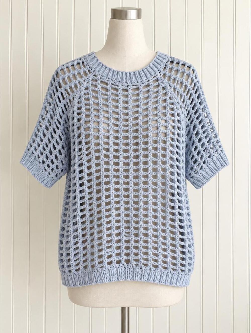 Light Blue Open Knit Short Sleeve Sweater Size Small